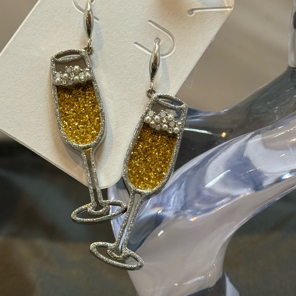 Elegant Gold and Silver Champagne Glass Earrings